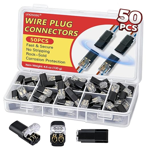 50Pcs Standard Quick Connect Wire Connectors – No Stripping Double Wire Plug in by Unknown