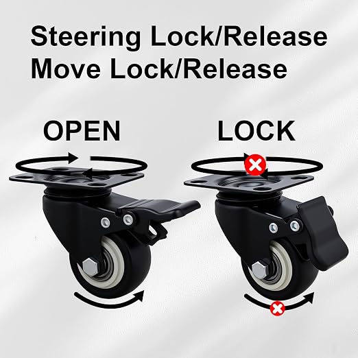 2 Inch Caster Wheels, with Brake, No Noise Locking Polyurethane Wheels - Image 4