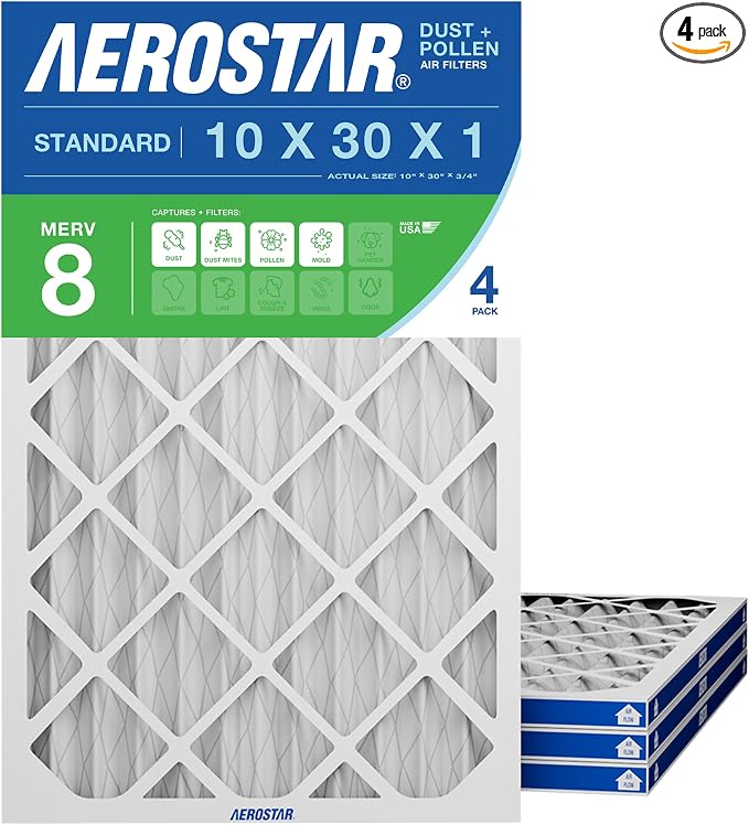 Aerostar 10x30x1 MERV 8 High Efficiency Pleated Air Filter, Electrostatic AC by AirFiltersDelivered
