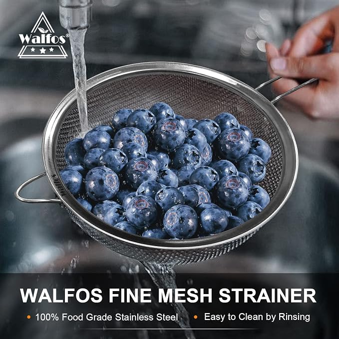 Walfos Large Fine Mesh Strainer 9.35" & 7.8", Stainless Steel Mesh Sieve - Image 6