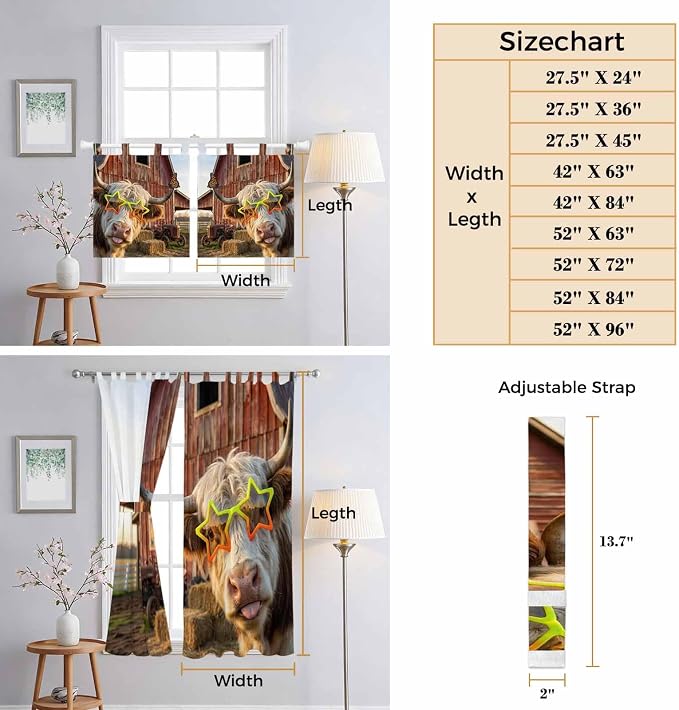 Farm Yaks Living Room Curtains 84 Inch Length, Window Curtains Tab Top - Image 8