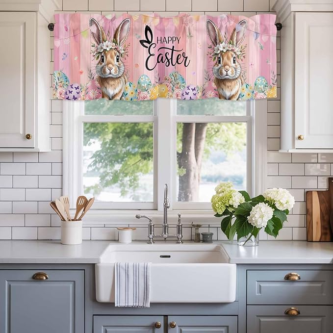 Easter Curtain Valances for Windows, Kitchen Valance Window Treatment, Spring - Image 2