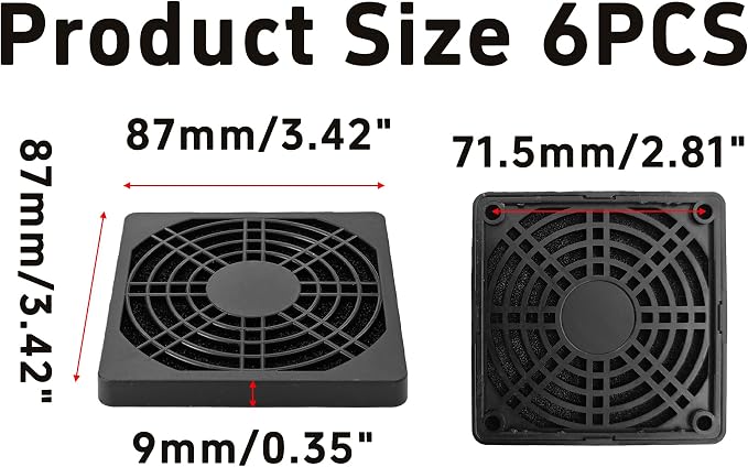 6PCS 80mm Black Square Plastic Cooling Fan Filter Cover Dust-Proof Mesh Screen - Image 2