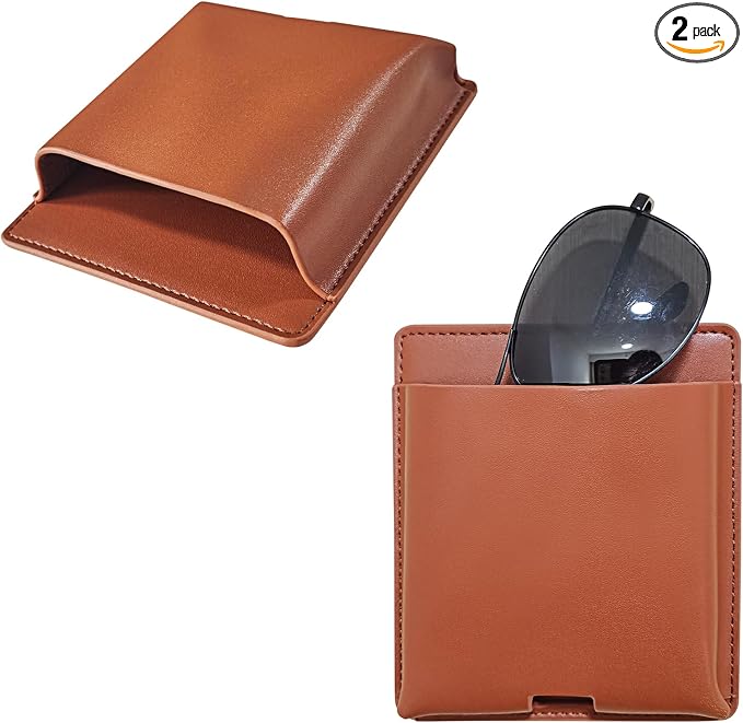 2 pcs Remote Control Holder, Wall Mounted Self-adhesive Leather Hanging Pouch by Teadokly