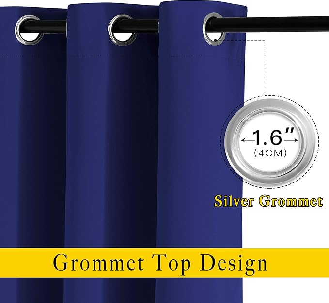 NICETOWN Bedroom Blackout 110 inch Curtains for Sliding Glass Door, Grommet Thermal Insulated Solid Window Treatments Sound Reducing for Living Room, W66 x L110, Navy Blue, Set of 2