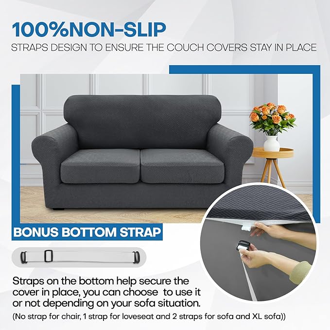 XINEAGE 2026 New 4 Pieces Couch Covers for 3 Cushion Couch Super Stretch Thick Soft Sofa Cover Anti Slip Sofa Slipcover Dogs Cats Furniture Protector (Dark Gray, 71"-91")