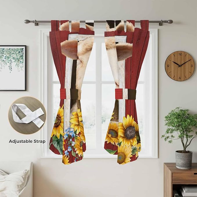 Sheep Sunflower Bathroom Curtains 63 Inch Length, Window Curtains Tab Top - Image 5
