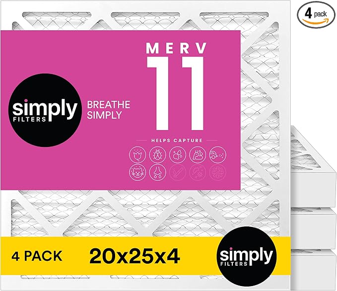 Simply 20x25x4 Air Filter, MERV 11, 4 Pack, Furnace Air Filter by SimplyFilters