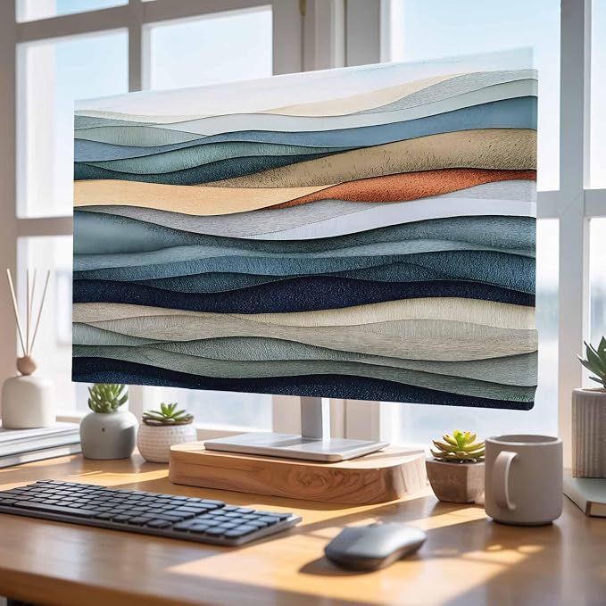 Blue Water Ripple Abstract Geometric Indoor TV Cover, Elastic TV Screen - Image 4