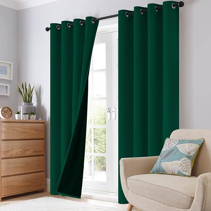 SimpleHome 100% Blackout Curtains for Bedroom,Thermal Insulated Dark Green Grommet Window Drapes Room Darkening Curtains for Living Room with Black Back,62 x 84 Inch,2 Panels