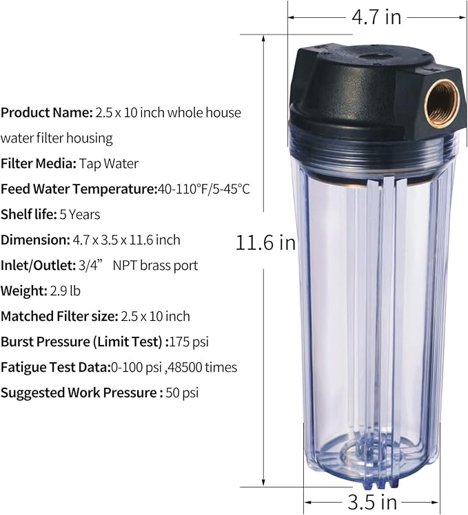 Geekpure 10-Inch Whole House Slim Water Filter Housing - Image 4