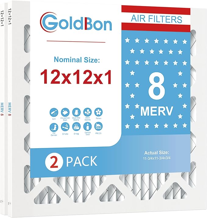 12x12x1 Air Filter 2 PACK, MERV 8 MPR 600 Pleated HVAC AC Furnace Dust Defense by Unknown