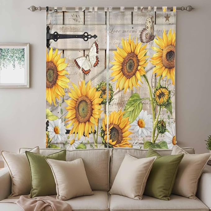 Farm Flowers Living Room Curtains 96 Inch Length, Window Curtains Tab Top - Image 3