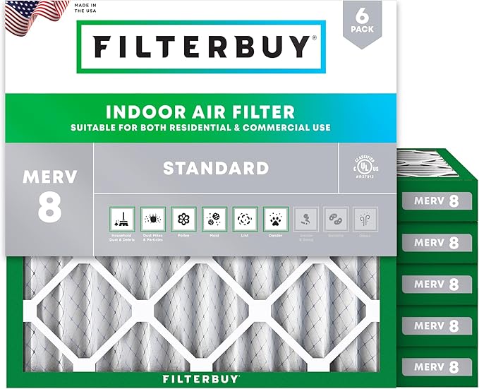 Filterbuy 12x12x2 Air Filter MERV 8 Essential Dust & Allergy Defense, by Filterbuy
