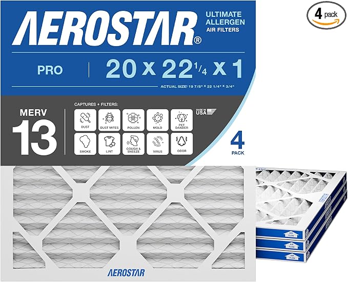 Aerostar 20x22 1/4x1 MERV 13 High Efficiency Pleated Air Filter, Electrostatic by AirFiltersDelivered