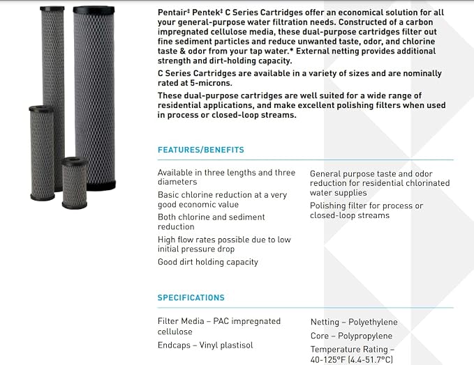 Pentair Pentek C1-20 Dual Purpose Carbon Water Filter, 5 Micron Sediment and - Image 3