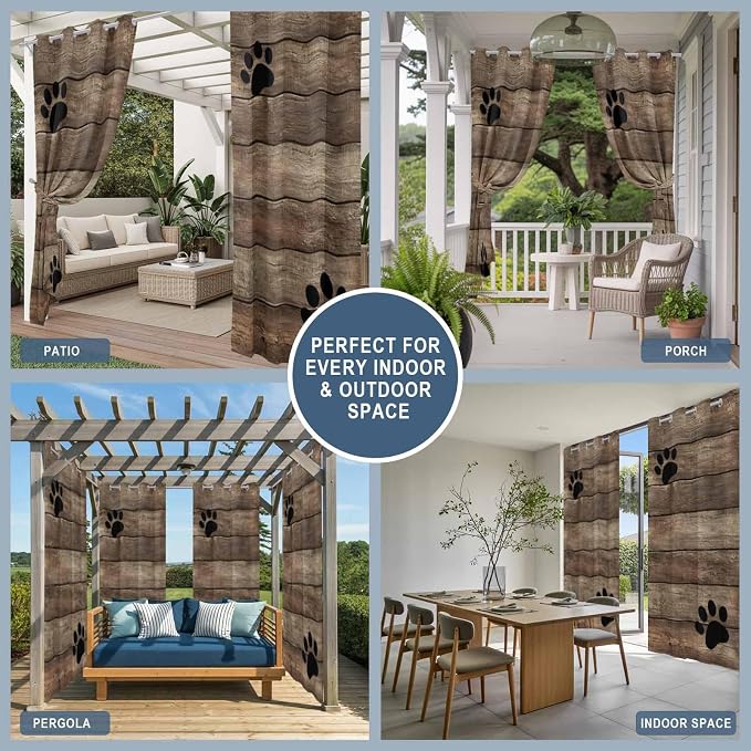 Wood Grain Outdoor Curtains for Patio Claws Animals Wooden Brown Vintage - Image 8