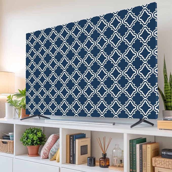 Moroccan Classic Navy Blue Lattice Indoor TV Cover, Elastic TV Screen Protector - Image 6