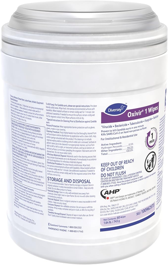 Oxivir Diversey 1 Disinfectant Wipes, AHP Hydrogen Peroxide Cleaner, Large Wipes - Image 4