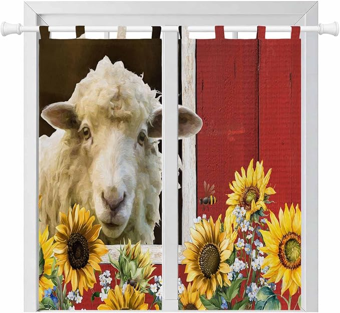 Sheep Flowers Bathroom Curtains 63 Inch Length, Window Curtains Tab Top by Unknown