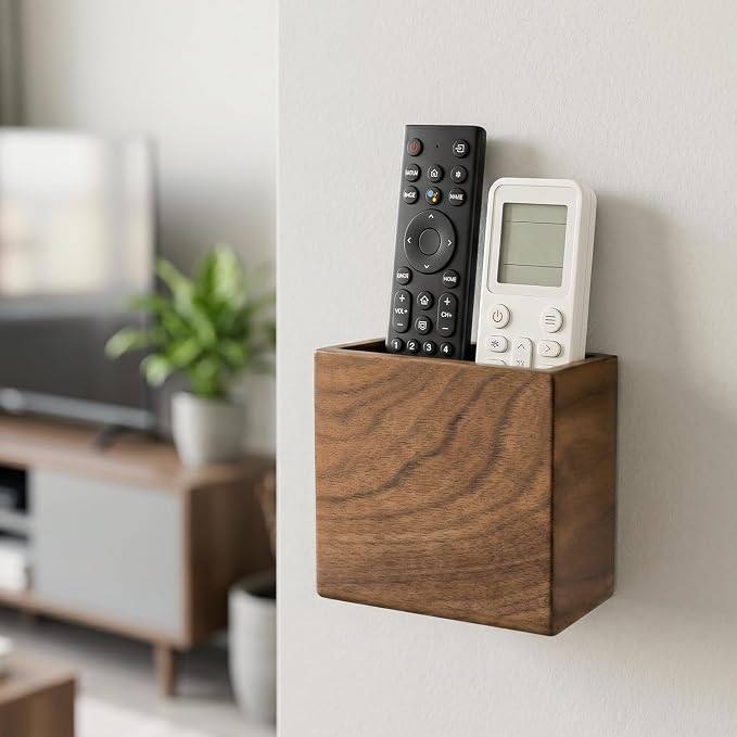 Remote Holder Hole-Free, Self-Adhesive Storage Wooden Box Small | Wall Mounted - Image 8