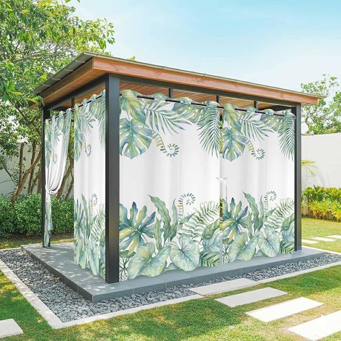 Leaves Outdoor Curtains for Patio Green Leaf Tropical Plants Farmhouse Pastoral by Unknown