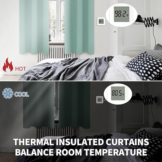 BGment Blackout Curtains - Grommet Thermal Insulated Room Darkening Bedroom and Living Room Curtains, Set of 2 Panels (70 x 63 Inch, Frosty Green)