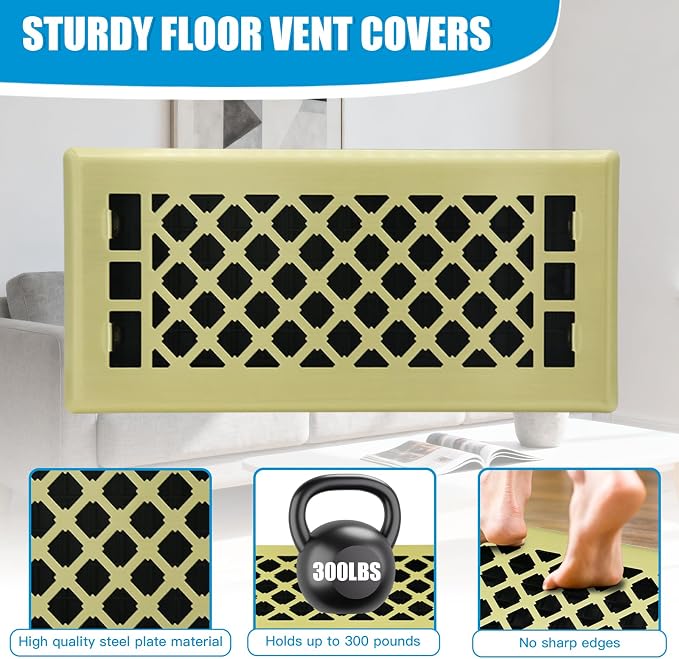 4x10 Inch Brushed Gold Floor Register - Image 2