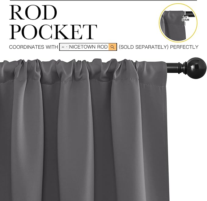 NICETOWN RV Bunk Curtains, Grey Kitchen Window Curtains Over Sink, Thermal Insulated Rod Pocket Blackout Blinds & Drapes for Small Windows (2 Panels, W42 x L30 -Inch)