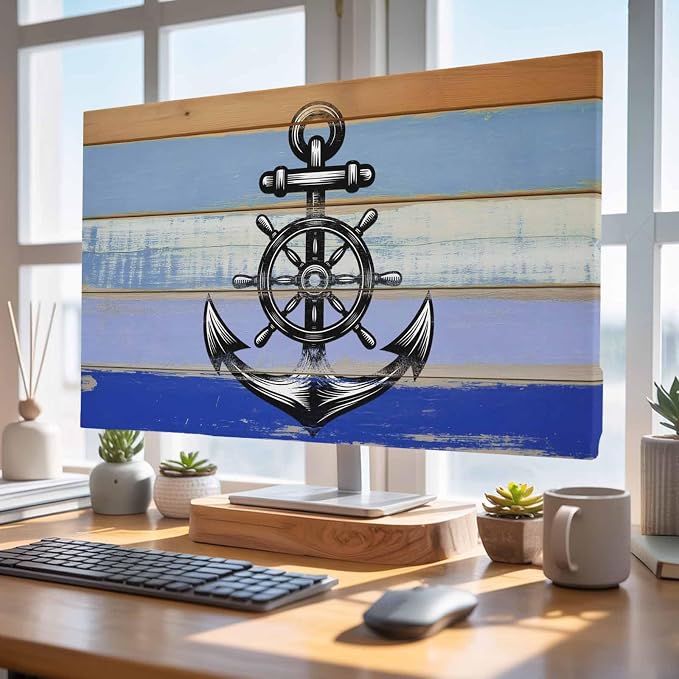 Black Wooden Boards Anchor Indoor TV Cover, Elastic TV Screen Protector Blue - Image 4