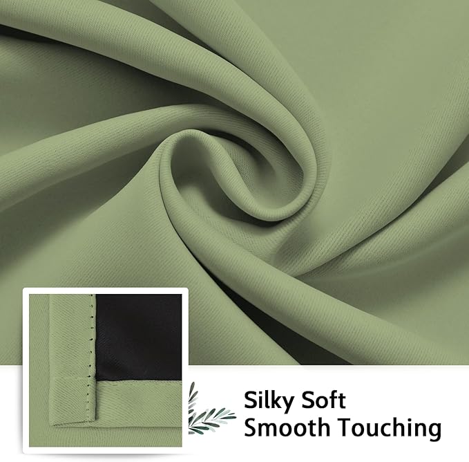 SimpleHome 100% Blackout Curtains for Bedroom,Thermal Insulated Sage Grommet Window Drapes Room Darkening Curtains for Living Room with Black Back,52 x 90 Inch,2 Panels