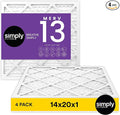 Simply 14x20x1 Air Filter, Merv 13, 4 Pack, by SimplyFilters