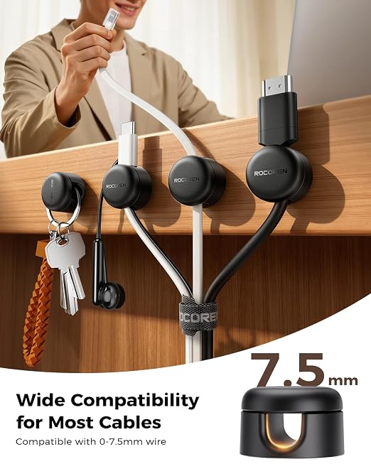 Rocoren 50 PCS Cable Management Kit 10 Magnetic Rotatable Cable Clips, 40 - Image 3
