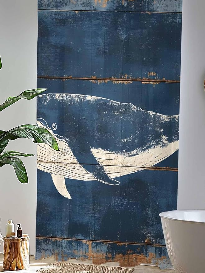 Sheer Curtains 108 Inches Long, Summer Whale Blue Semi Sheer Curtains Light - Image 4