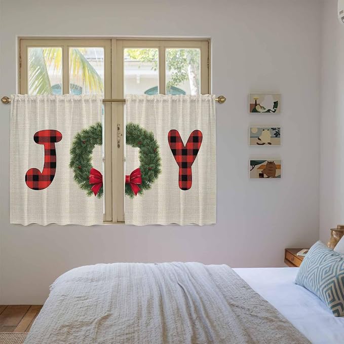 Red Green Christmas Kitchen Curtains 54 Inch Long 2 Panel Set, Rod Pocket - Image 4