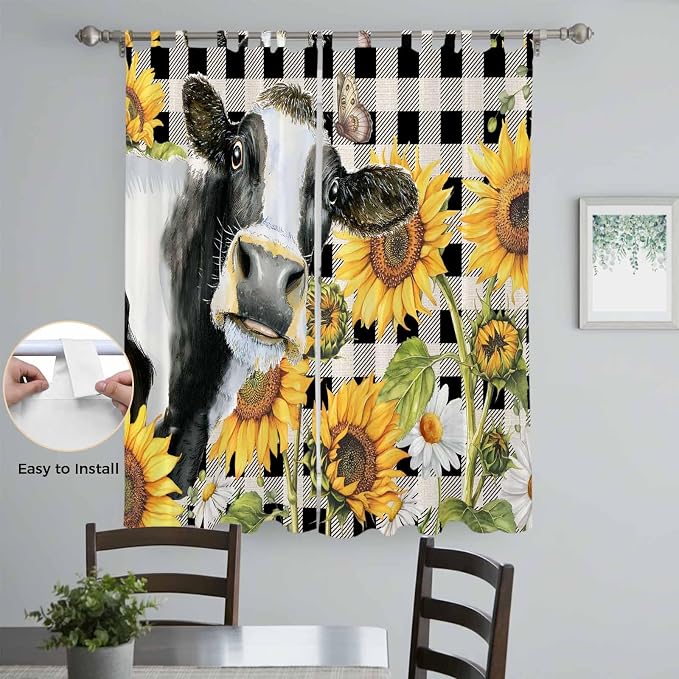 Retro Sunflowers Living Room Curtains 84 Inch Length, Window Curtains Tab Top - Image 4