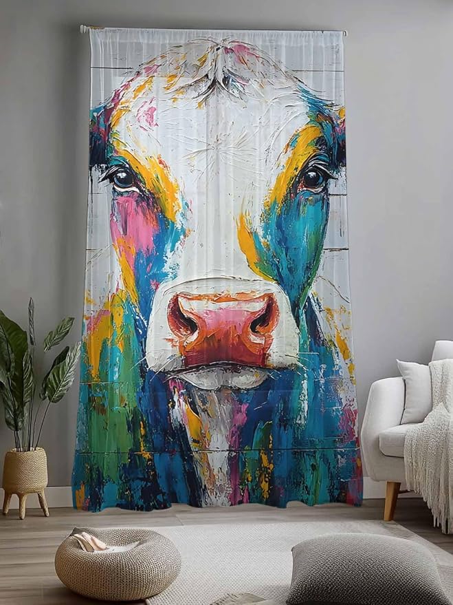 Sheer Curtains 108 Inches Long, Farmhouse Oil Painting Semi Sheer Curtains - Image 2