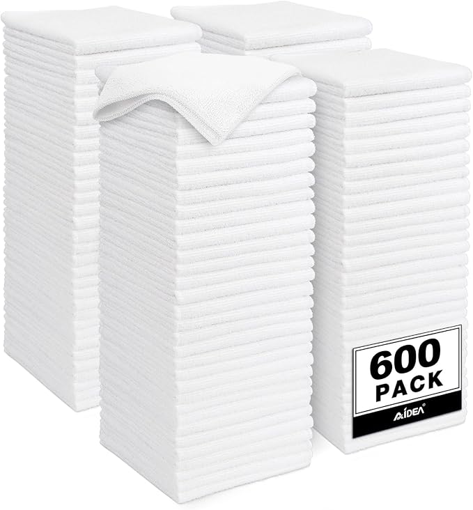 AIDEA Microfiber Cleaning Cloth White-600PK, Soft Microfiber Towels by AIDEAHOME