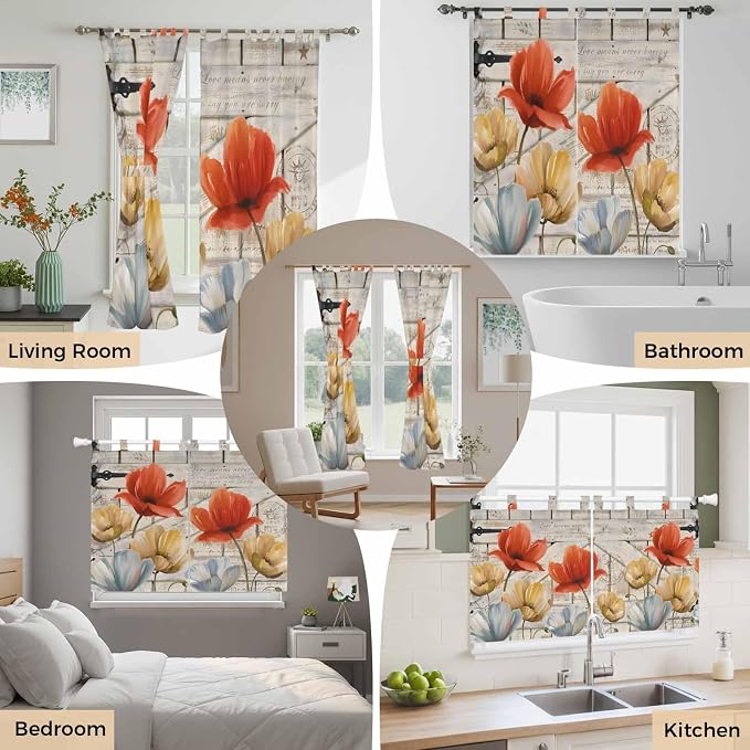 Retro Floral Living Room Curtains 84 Inch Length, Window Curtains Tab Top - Image 7
