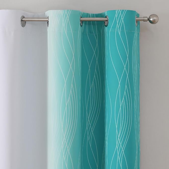 Estelar Textiler Teal and Greyish White Blackout Curtains & Drapes for Bedroom, Thermal Insulated Ombre Blackout Drapes, Room Darkening Energy Saving Curtains for Living Room, 42Wx63L, 2 Panels