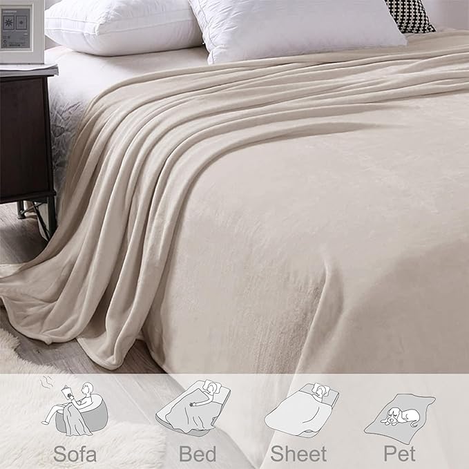 Exclusivo Mezcla Fleece Blanket King Size for Bed, Super Soft and Warm, All Season, Cozy, Plush, Lightweight, 90x104 Inches, Camel