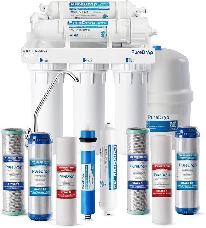 RTW5 SGS-Tested 5 Stage Reverse Osmosis Water Filter System by PureDrop