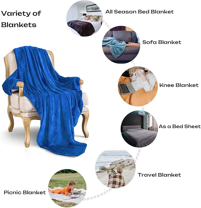 JIAHANNHA Royal Blue Throw Blanket Fleece Blanket 60"x80",Super Soft Cozy Plush Throw Blanket for Couch Sofa Bed,Warm and Lightweight Bed Blankets for Adults