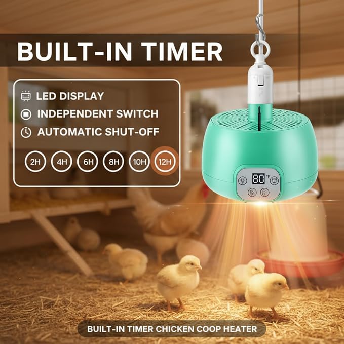 Enhon 1 Set Chicken Coop Heater, Timing Heat Lamp - Image 5