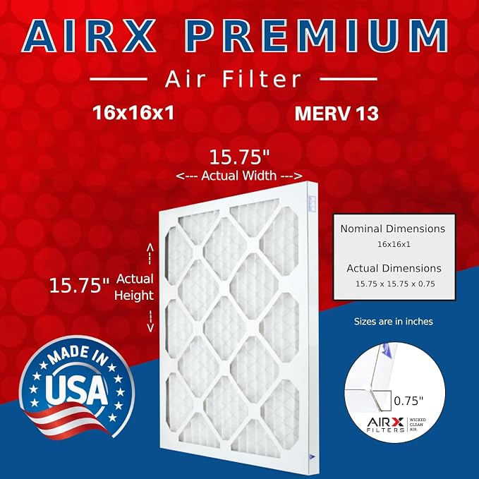 AIRX FILTERS WICKED CLEAN AIR. 16x16x1 Air Filter MERV 13 Electrostatic Pleated - Image 2