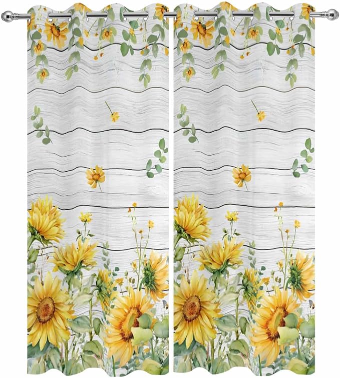 Sunflowers Outdoor Curtains for Patio Summer Floral Eucalyptus Leaf Wood Plank - Image 9