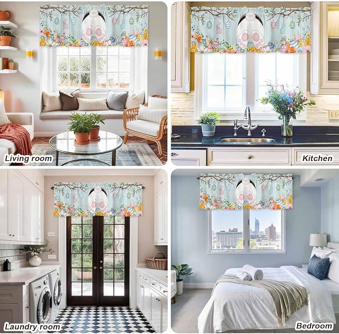 Easter Bunny Curtain Valances for Windows, Kitchen Valance Window Treatment - Image 9