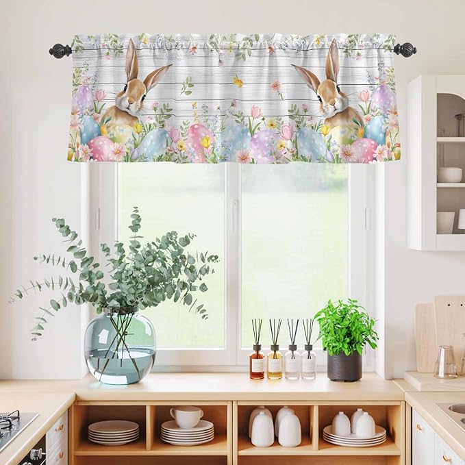 Kitchen Curtains Tiers and Valance Set of 3, Easter Light Filtering Window - Image 4