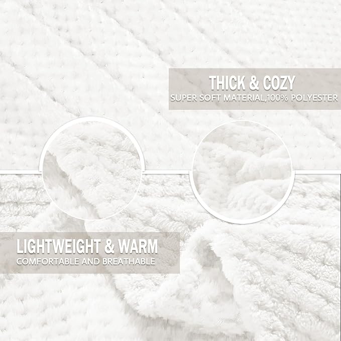 Exclusivo Mezcla Fleece Bed Blanket King Size, Super Soft and Warm Blankets for Couch, Sofa and Bed Waffle Textured, Cozy, Fuzzy and Lightweight (Off White, 90x104 Inches)