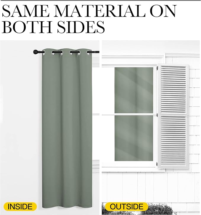 NICETOWN 84 inches Blackout Curtains for Office and Theater, Thermal Insulated Solid Grommet Drapes for Living Room (Greyish Green, 1 Pair, 42 inches Wide)